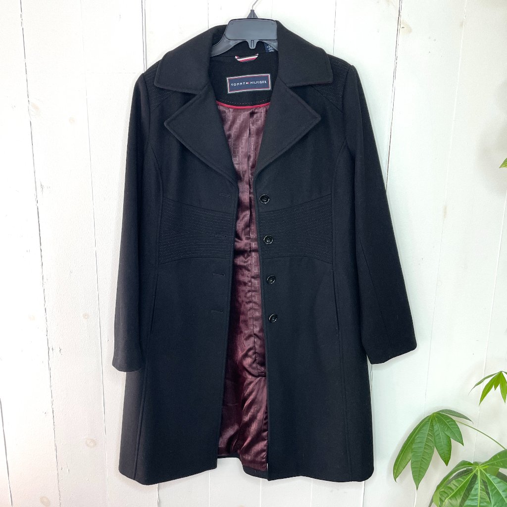Tommy Hilfiger Wool Blend Long Button Up Coat, Size M